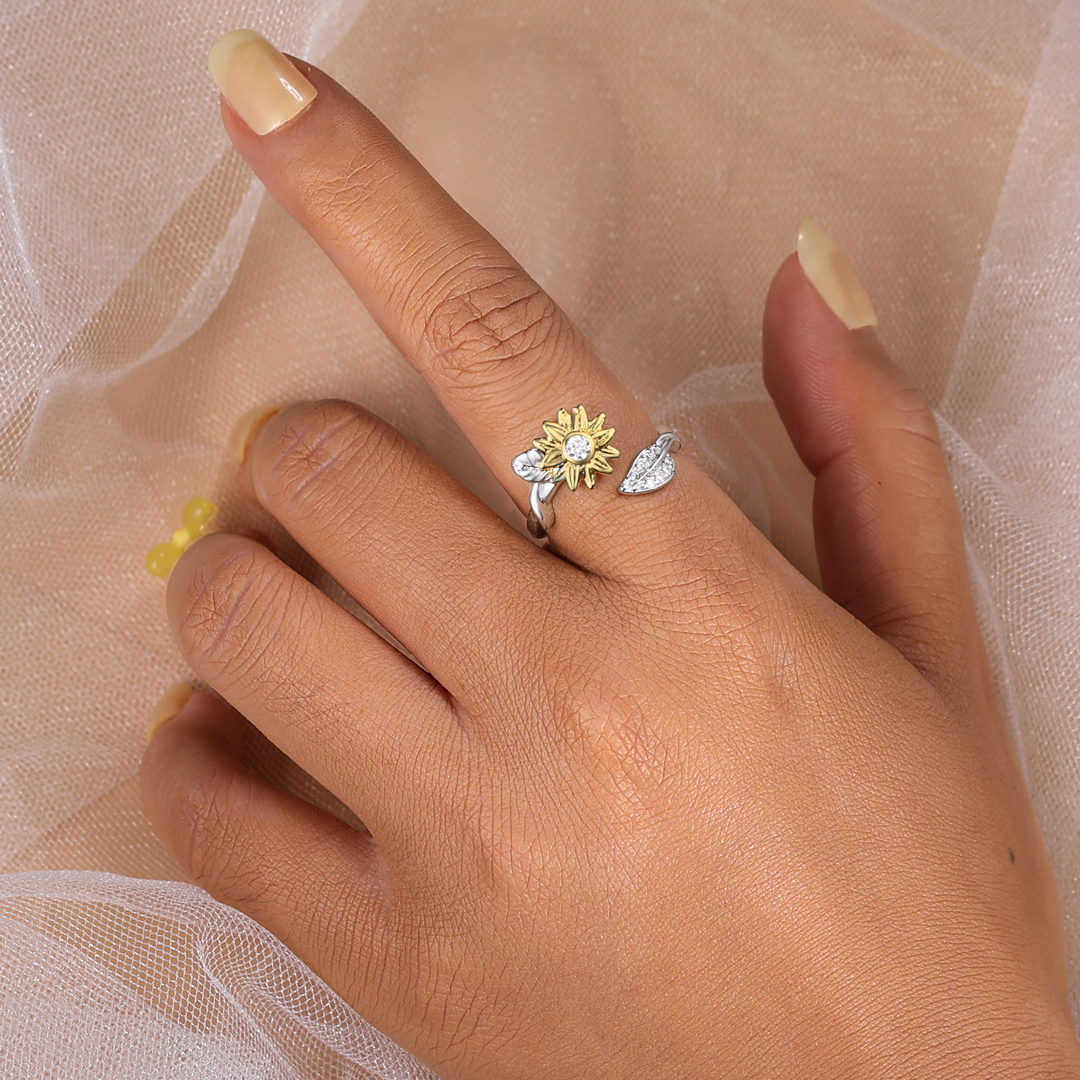 You are My Sunshine Sunflower Heart Ring