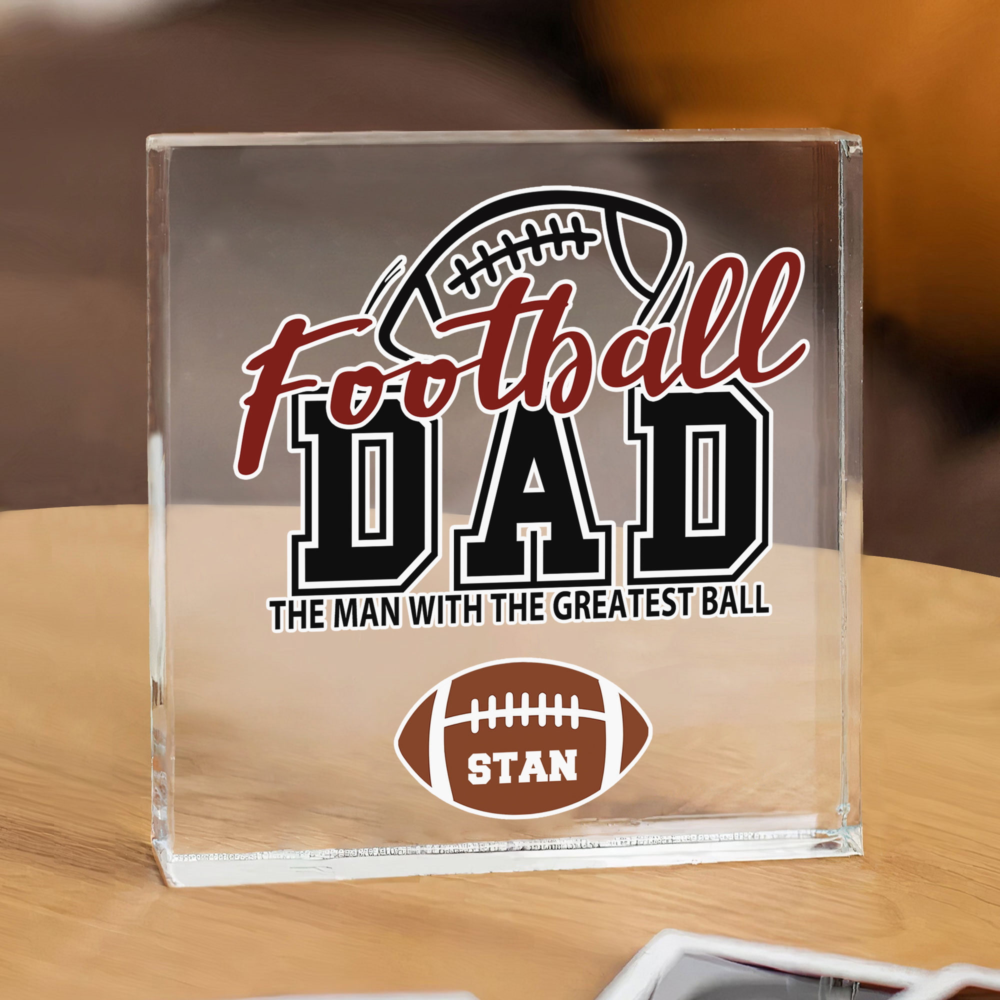 1 Name - Personalised Football Acrylic Keepsake Customized Name Acrylic Plaque Decoration Father's Day Gift for Dad