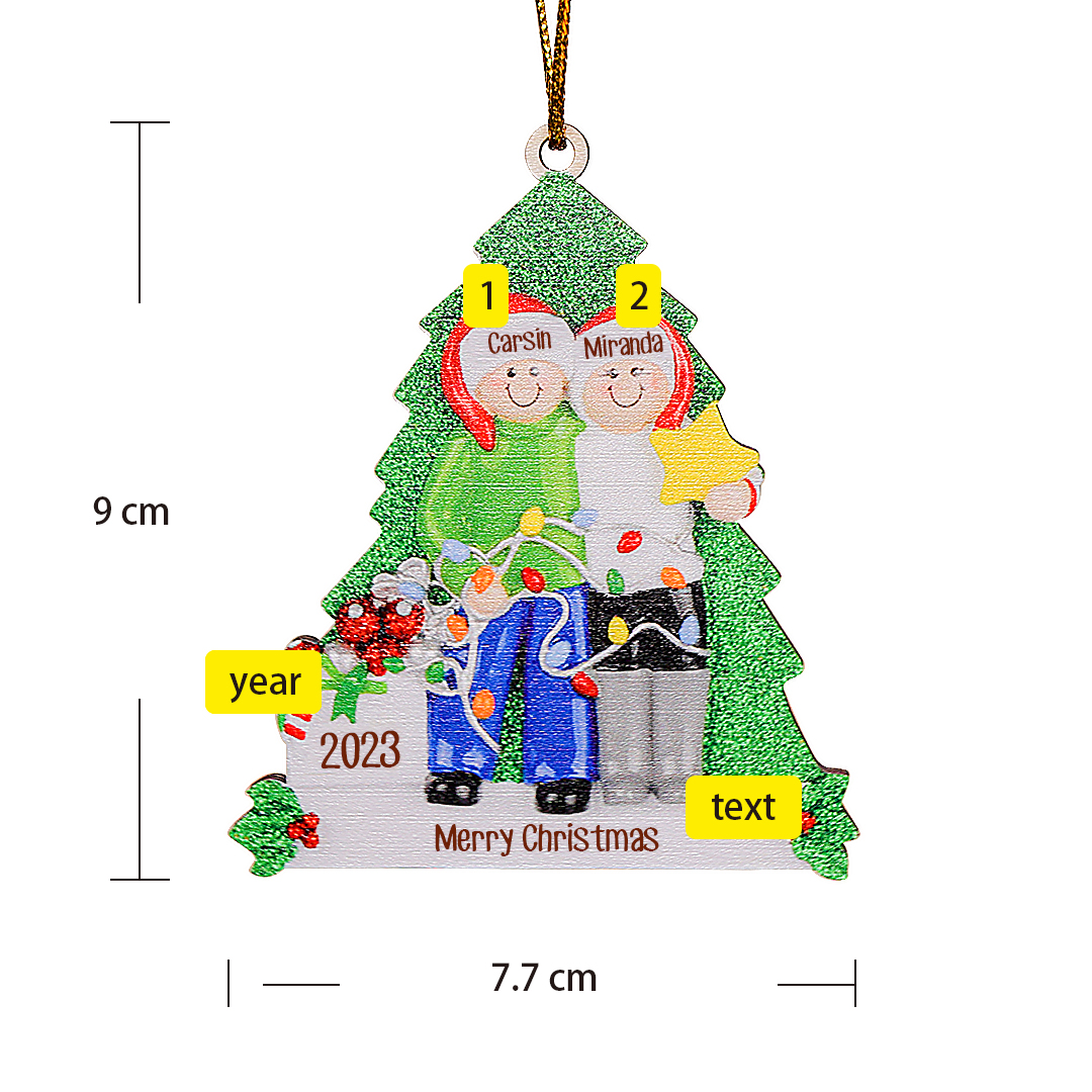 Personalised Couples Christmas Hanging Ornaments Custom 2 Names & Year & Text Wooden Xmas Ornament Gifts for Couples