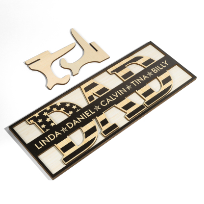 5 Names - Personalised Wood Ornament Engraved with Dad Text Support Customized Name Ornament Father's Day Gift for Dad