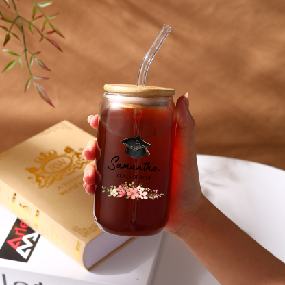 2024 Graduation Gift - Personalised Custom Name and Text Glass with Glass Straw