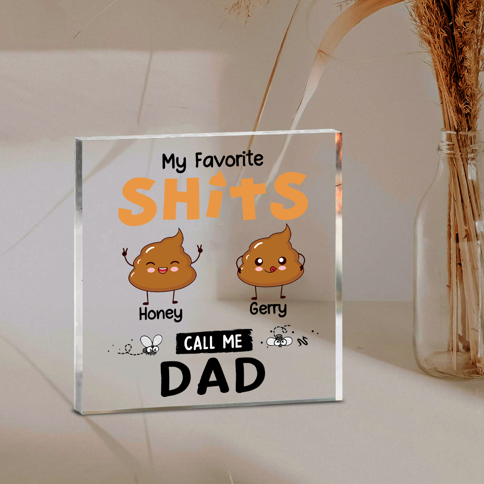 2 Names - Personalised Monster and Shit Style Custom Name Acrylic Ornament Father's Day Gift for Dad