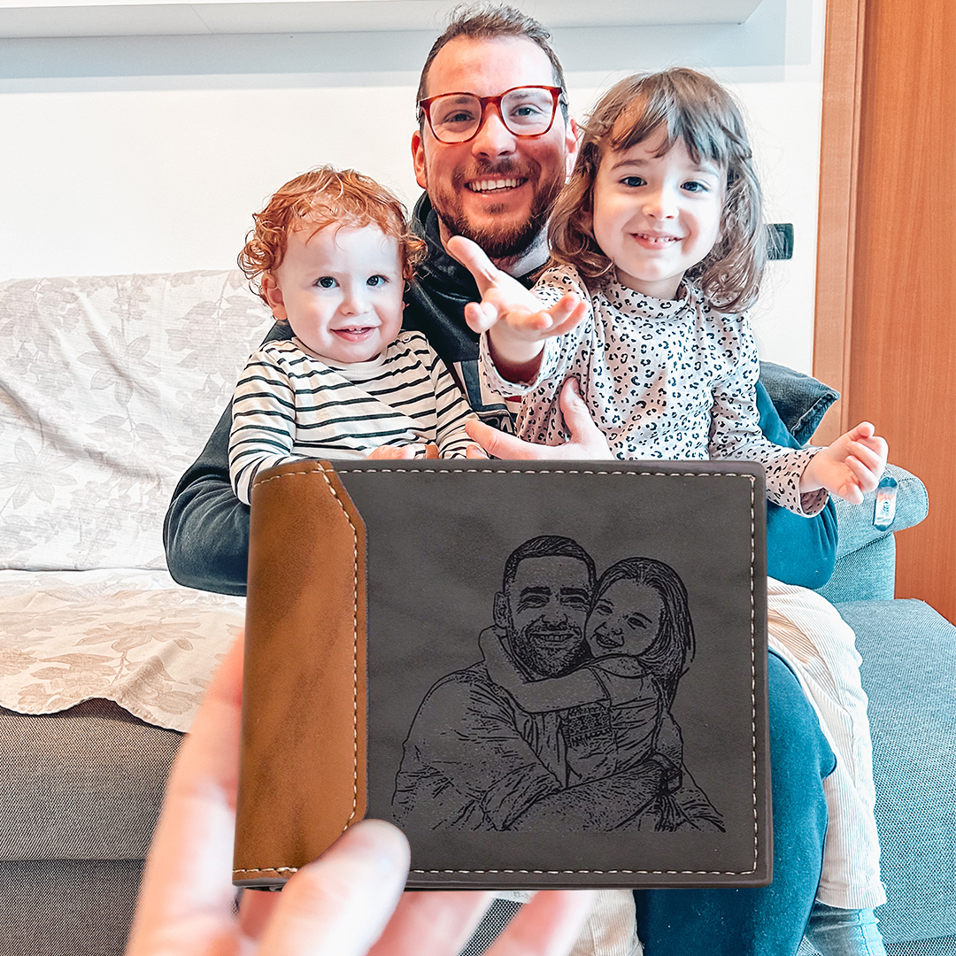 Personalised Name Leather Wallet Engraved Letter And Photo Gift For Dad