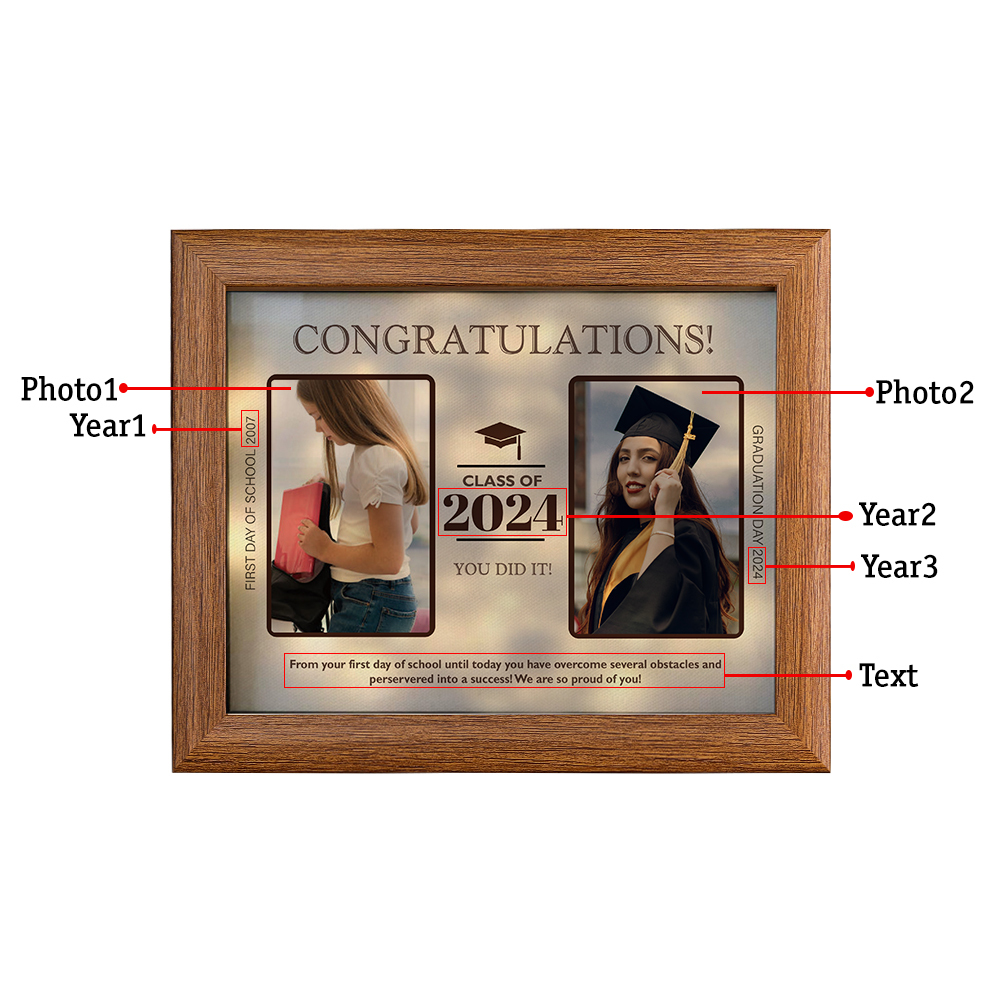 2024 Graduation Gift - Personalised 3 Year & 2 Photo & 1 Text Wood Frame Night Light LED Night Light Gift for Her/Him