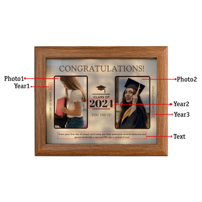 2024 Graduation Gift - Personalised 3 Year & 2 Photo & 1 Text Wood Frame Night Light LED Night Light Gift for Her/Him
