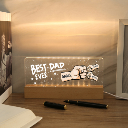 3 Names - Personalised Fist Bump Lamp - Best Dad Ever - Father's Day Gift for Dad