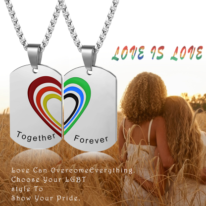 2 PCS Personalised Custom Name Rainbow Bar Heart Necklace Set LGBT Pride Gifts