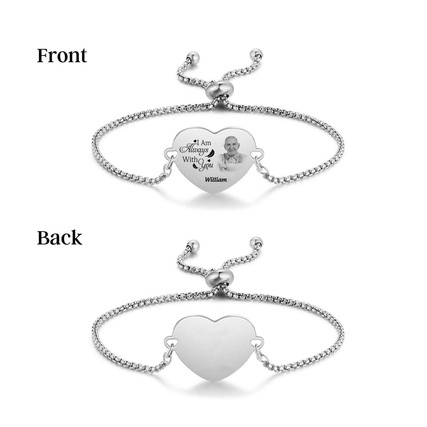 Personalised Memorial heart bracelet with photo -I am always with you