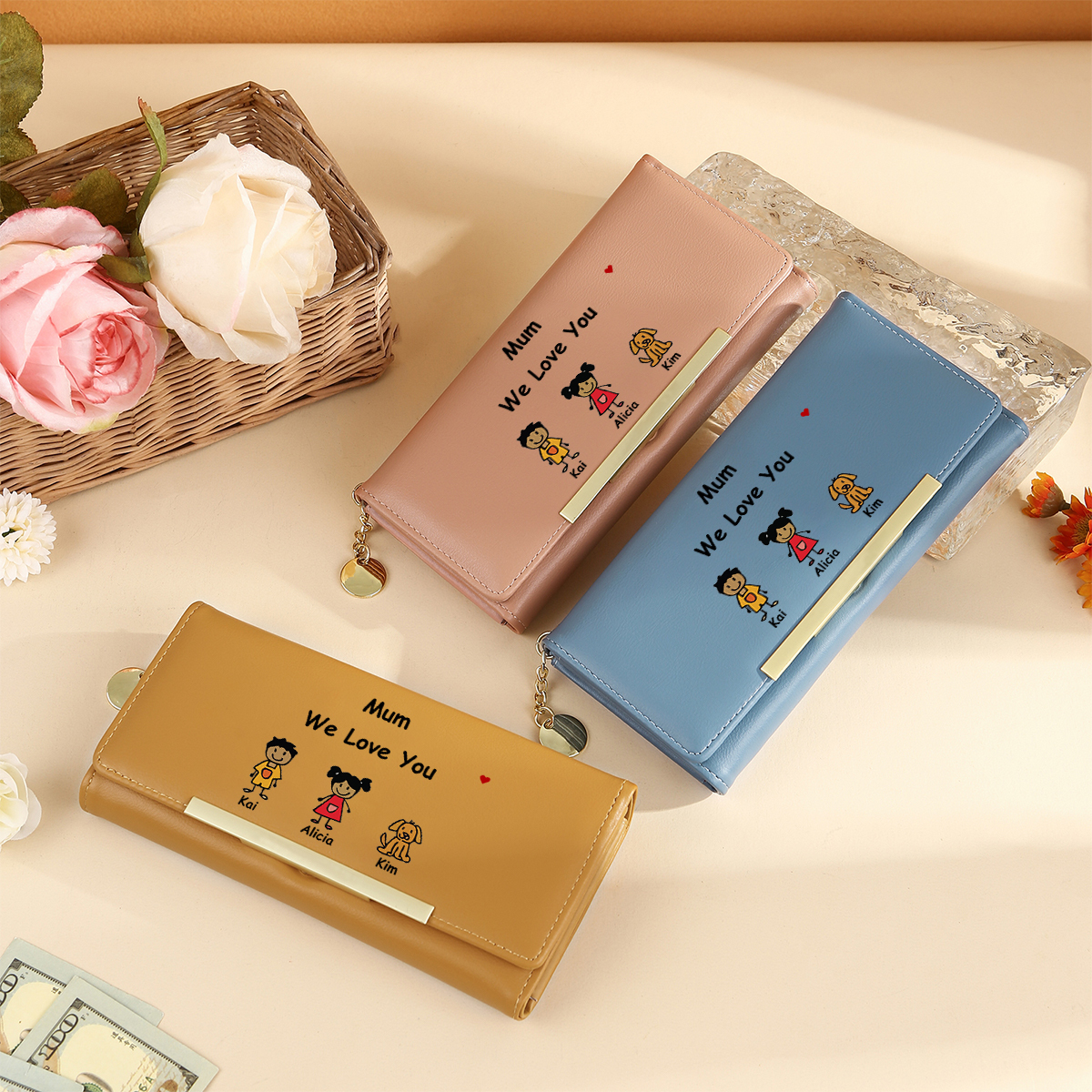 [Copy]Personalised Women's Wallet with Custom Name & Birth Flower –  Unique Mother's Day Gifts for Her | Jessemade