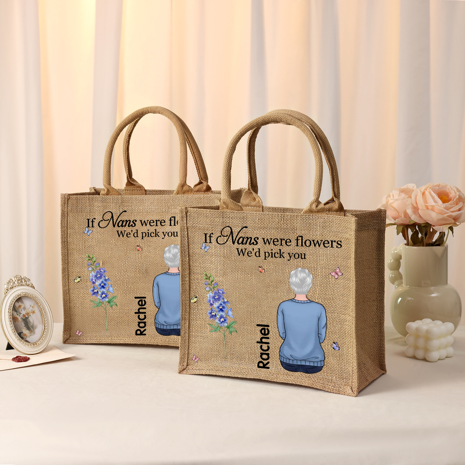 Personalised Jute Tote Bag for Grandmothers - "If Nans Were Flowers" Design | Jessmade