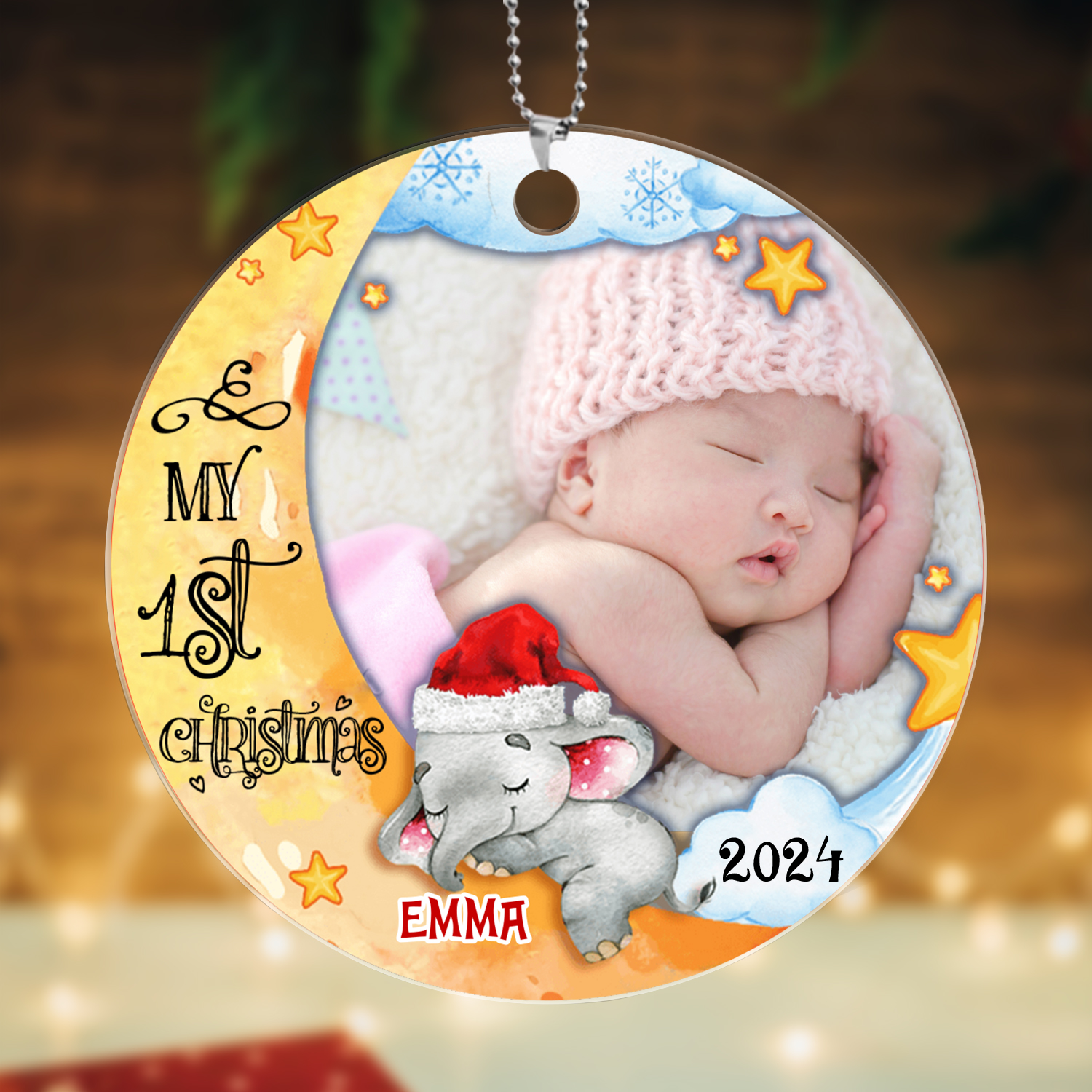 Personalised Name And Photo Baby First Christmas Ornament-Custom Wooden Christmas Ornament For Kids