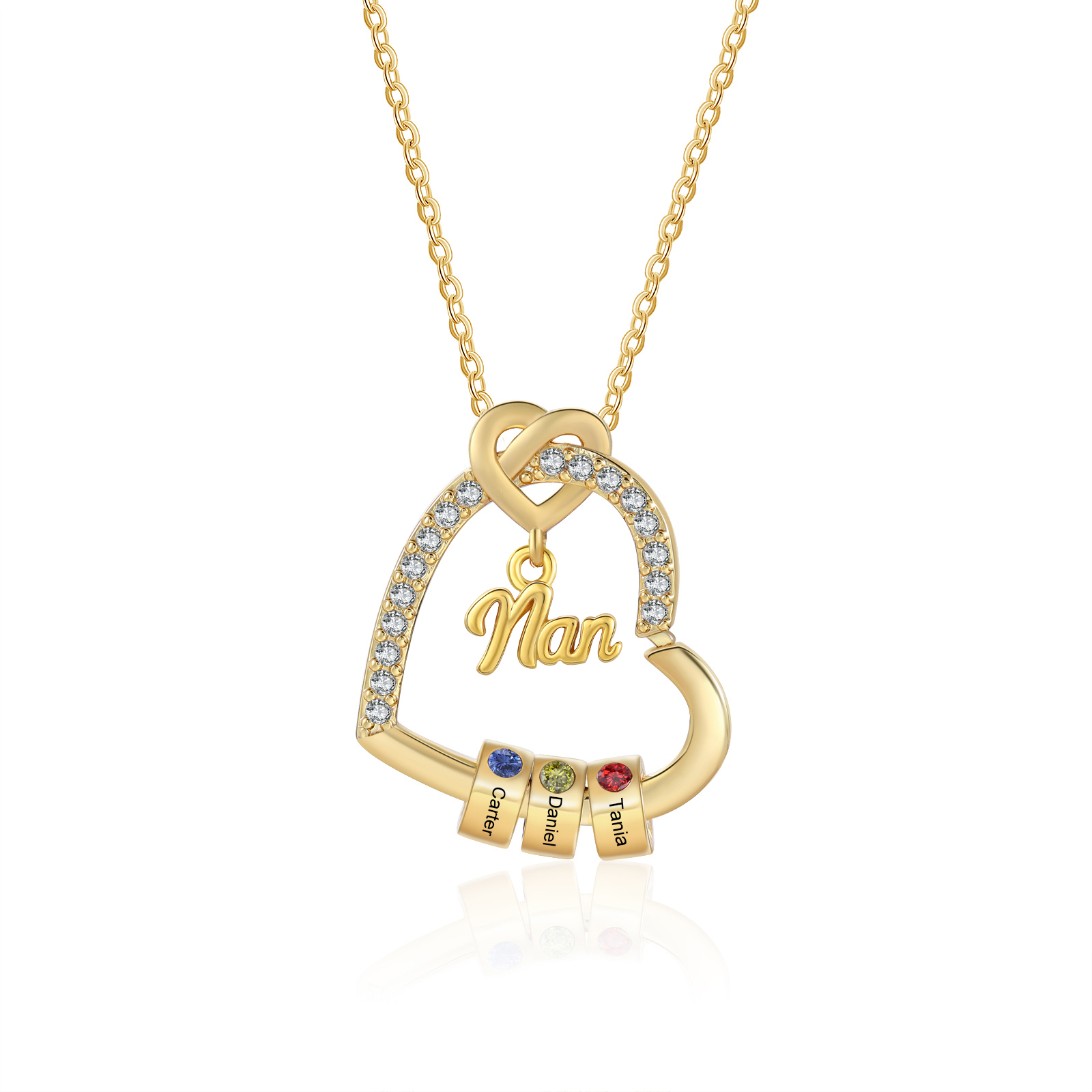 Personalised Birthstone Heart Necklace Customisable with 1-5 Names Gift for Nan Nana Mum | Jessemade