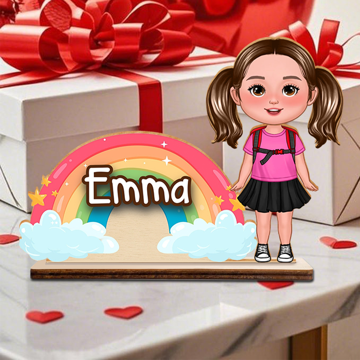 Personalised Standing Wooden Plaque – Custom Name & Character Rainbow Back to school gift for Kid | Jessemade