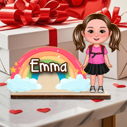 Personalised Standing Wooden Plaque – Custom Name & Character Rainbow Back to school gift for Kid | Jessemade