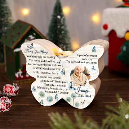 Personalised Butterfly Memorial Wooden Candle Holder - Custom Photo &