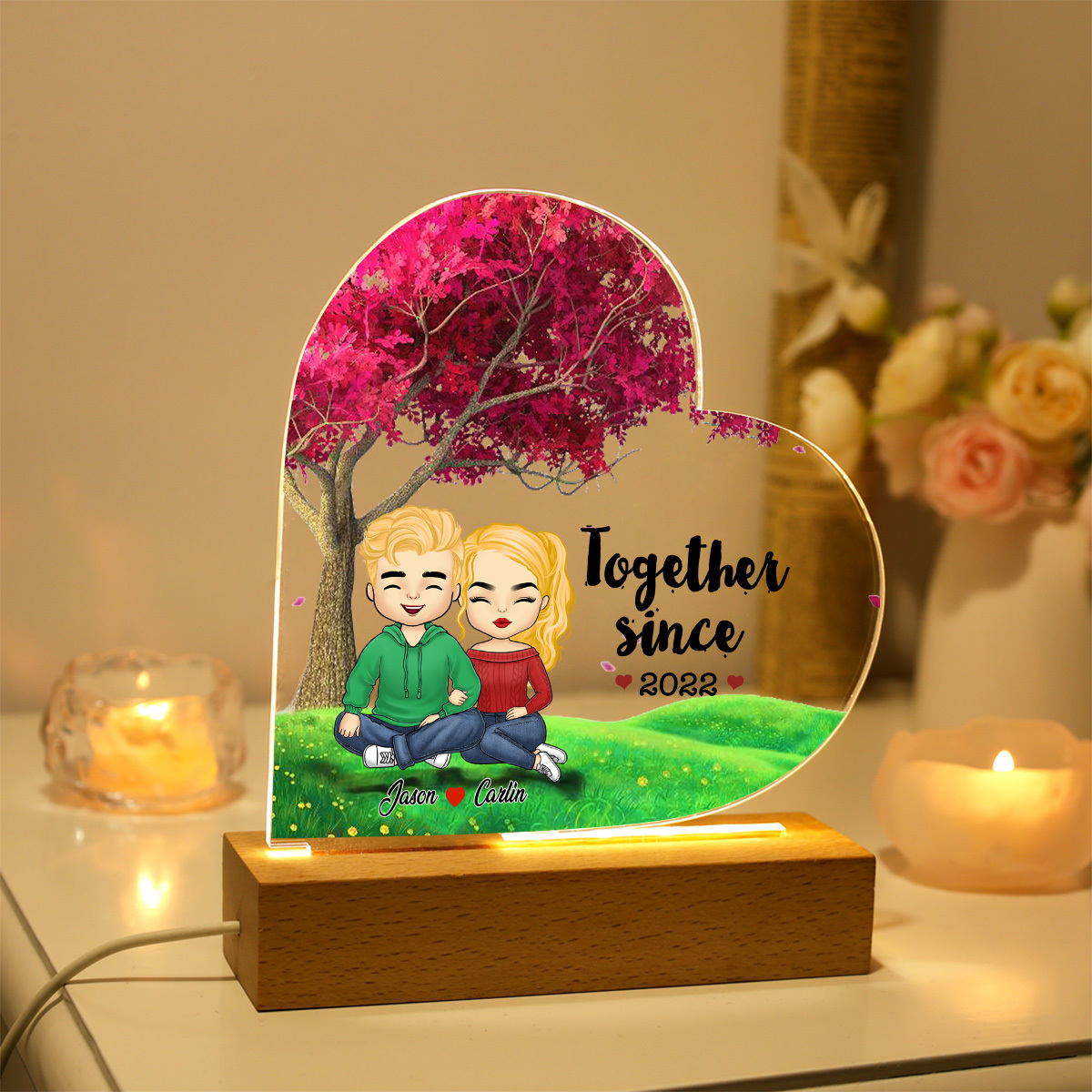 "Together Since" Personalised Couple Acrylic Lamp - Custom 2 Names & 1 Year Night Light for Couple | Jessemade