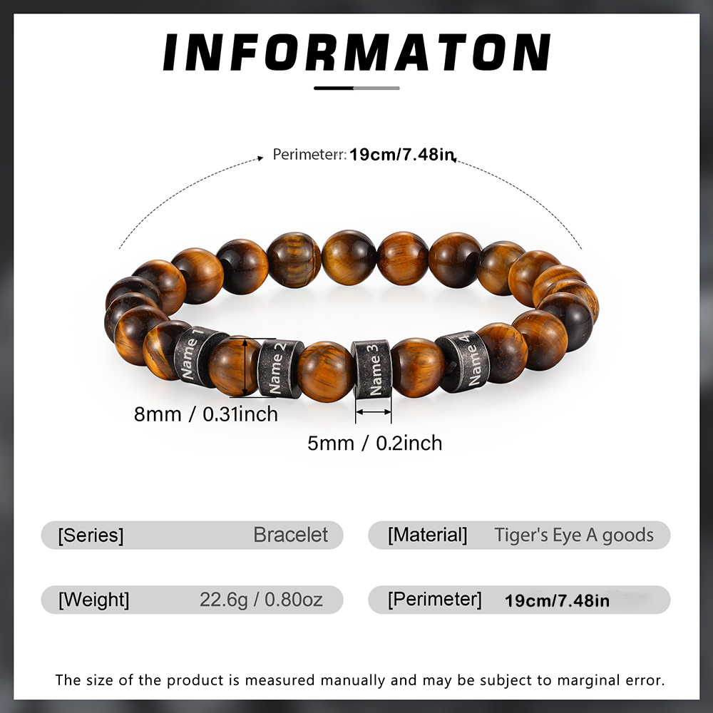 4 Names-Personalised Men Tiger's Eye A Goods Bracelet Engraved With Names, Custom Special Men Names Bracelet