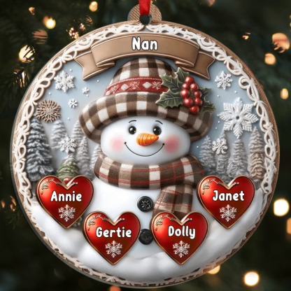 Personalised Snowman Ornament Custom 1-8 Names Christmas Family Keepsake Gift for Nan | Jessmade