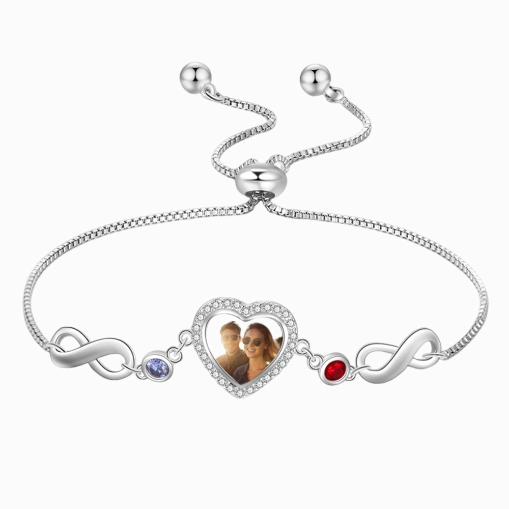 Personalised Heart Photo Bracelet With Birthstones Custom Photo Bracelet Gifts For Her