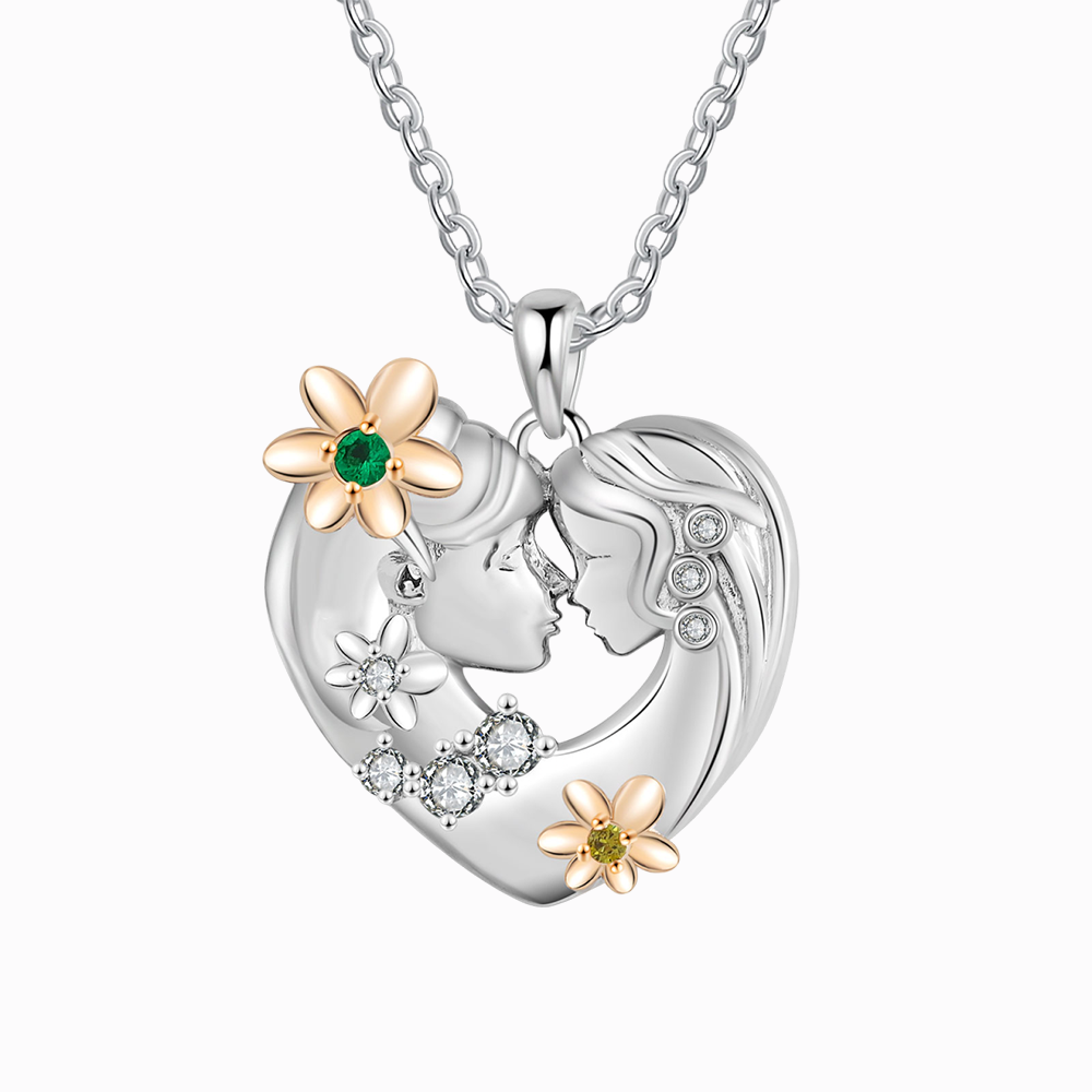 Mother and Daughter Flower Heart Necklace,Birthstone Necklace Love Necklace for Mother/Daughter/for Nan