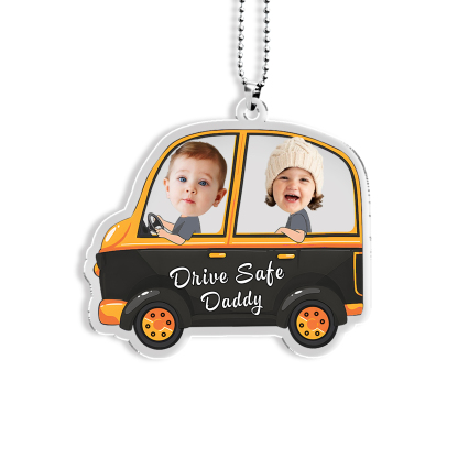 Acrylic Keyring/Decoration Personalised 2 Photos, Name And Text Child Driving Pattern Pendant For Dad