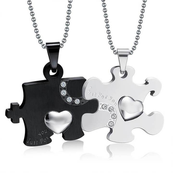 Just For You Couple Matching Necklace Puzzle Heart Necklace Valentines Day Gifts  for Women Men