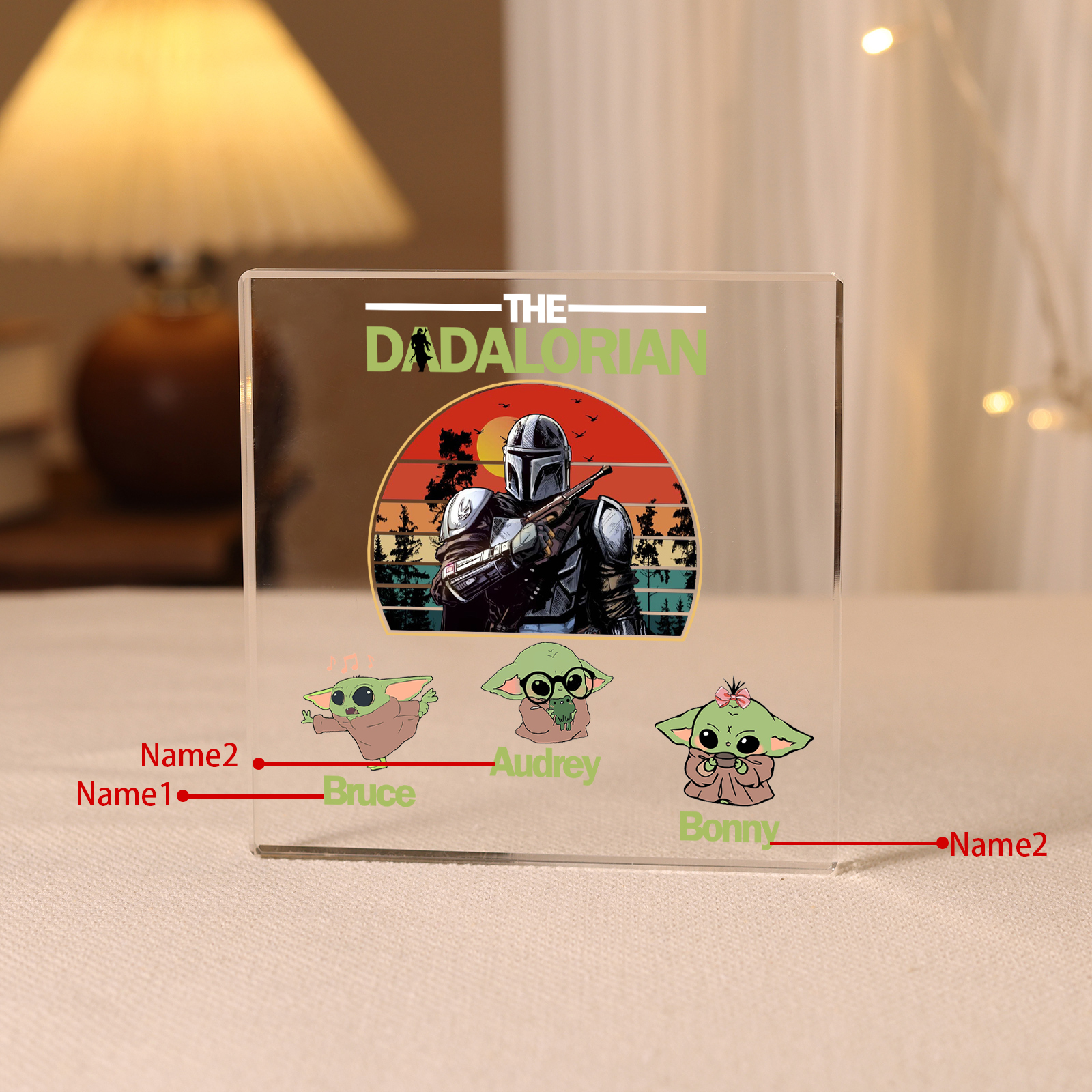 3 Names - Personalised Dadalorians Pattern Custom Name Acrylic Ornament Father's Day Gift