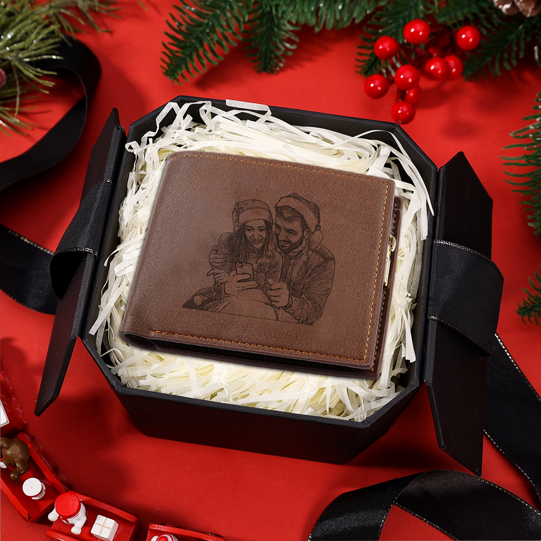 Personalised Men's Wallet with Custom Photo & Name & Letter PU Leather Wallet with Gift Box Couple Gift for Him | Jessemade