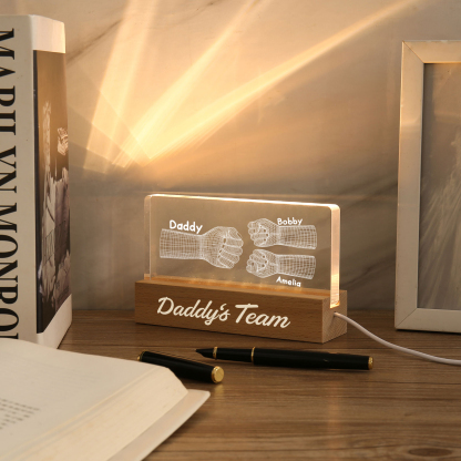 3 Names Personalised Fist Bump Pattern Night Light Custom Text LED Light Father's Day Gift for Dad