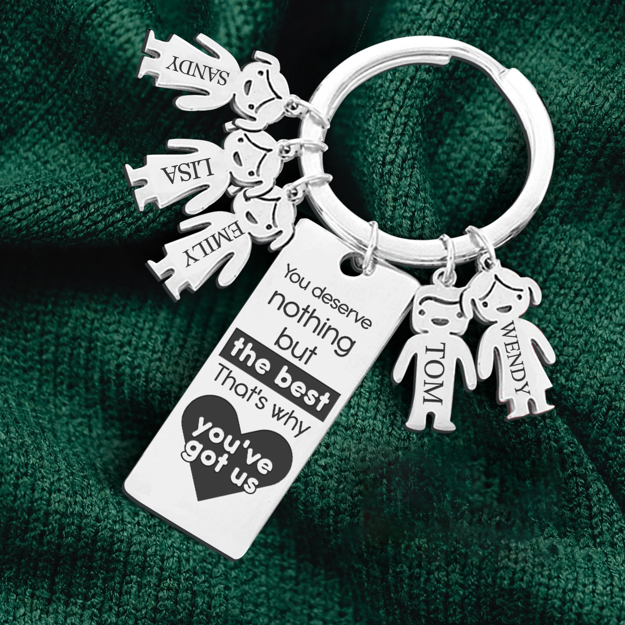 Custom Engraved 5 Children's Names Personalised Keyrings With Kids Charm - Mother's Day Gify for Mum