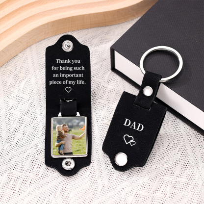 Personalised 2 Texts & 1 Photo Men's Leather Keyring Three Colors Available for Dad