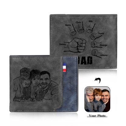 7 Names - Personalised Photo Custom Leather Men's Wallet as a Father's Day Gift for Dad