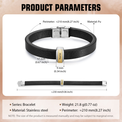 1 Name Personalised Stainless Steel Leather Bracelet Engraved Name Men's Bracelet Gift for Dad