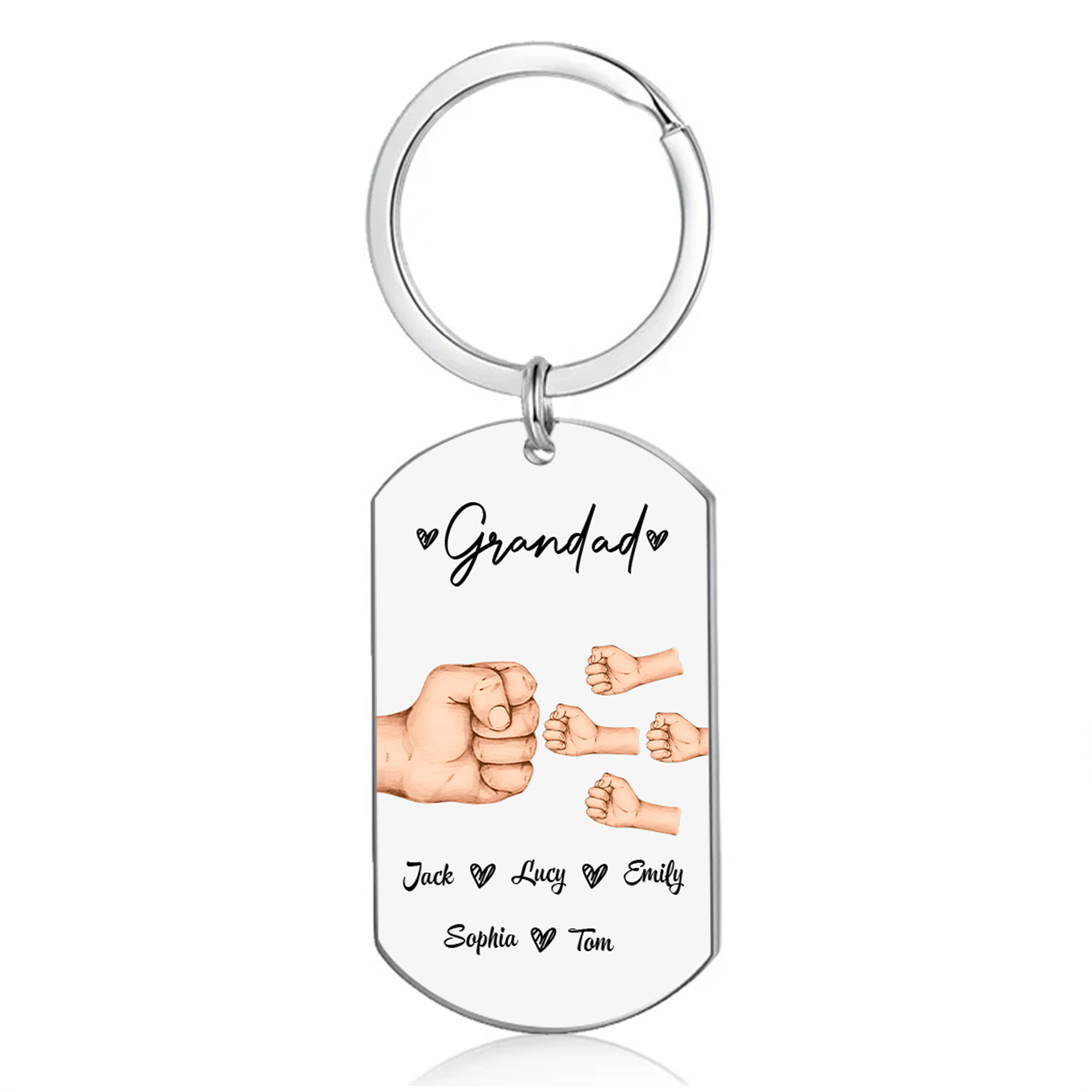 5 Names - Personalised Custom Fist Bump Keyring Gift Custom Name for Dad