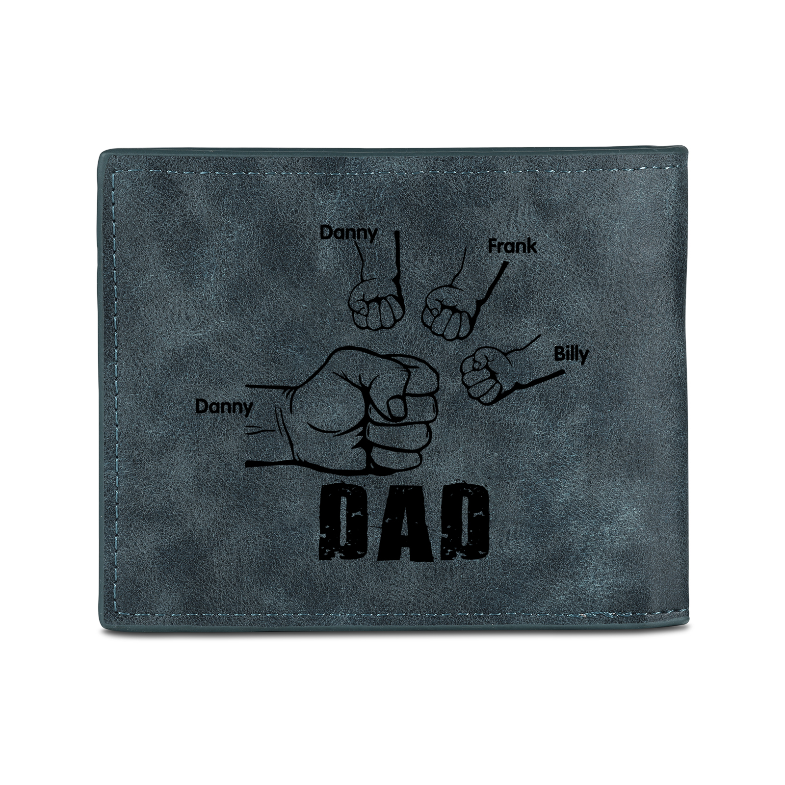 4 Names - Personalised Fist Bump Photo Custom Leather Men's  Wallet as a Father's Day Gift for Dad