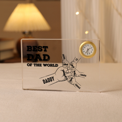5 Names - Personalised Fist Bump Acrylic Rectangular Clock Ornament Father's Day Gift for Dad