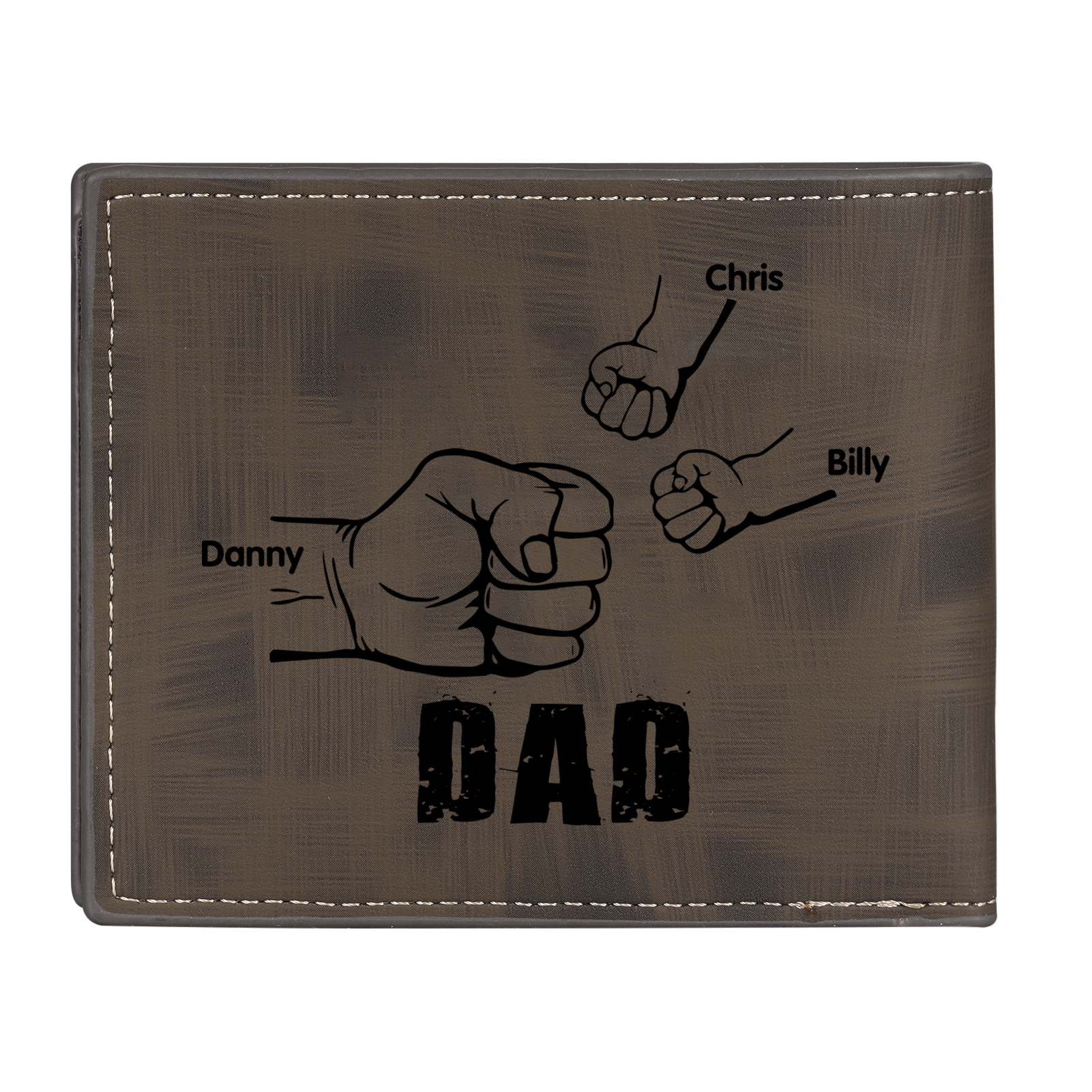 3 Names - Personalised Photo Custom Leather Men's Wallet as a Father's Day Gift for Dad