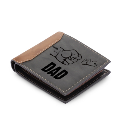 2 Names - Personalised Fist Bump Photo Custom Leather Men's  Wallet With Gift Box as a Father's Day Gift for Dad