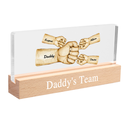 4 Names - Personalised Fist Bump Pattern Table Lamp Customized Text Father's Day Gift for Dad