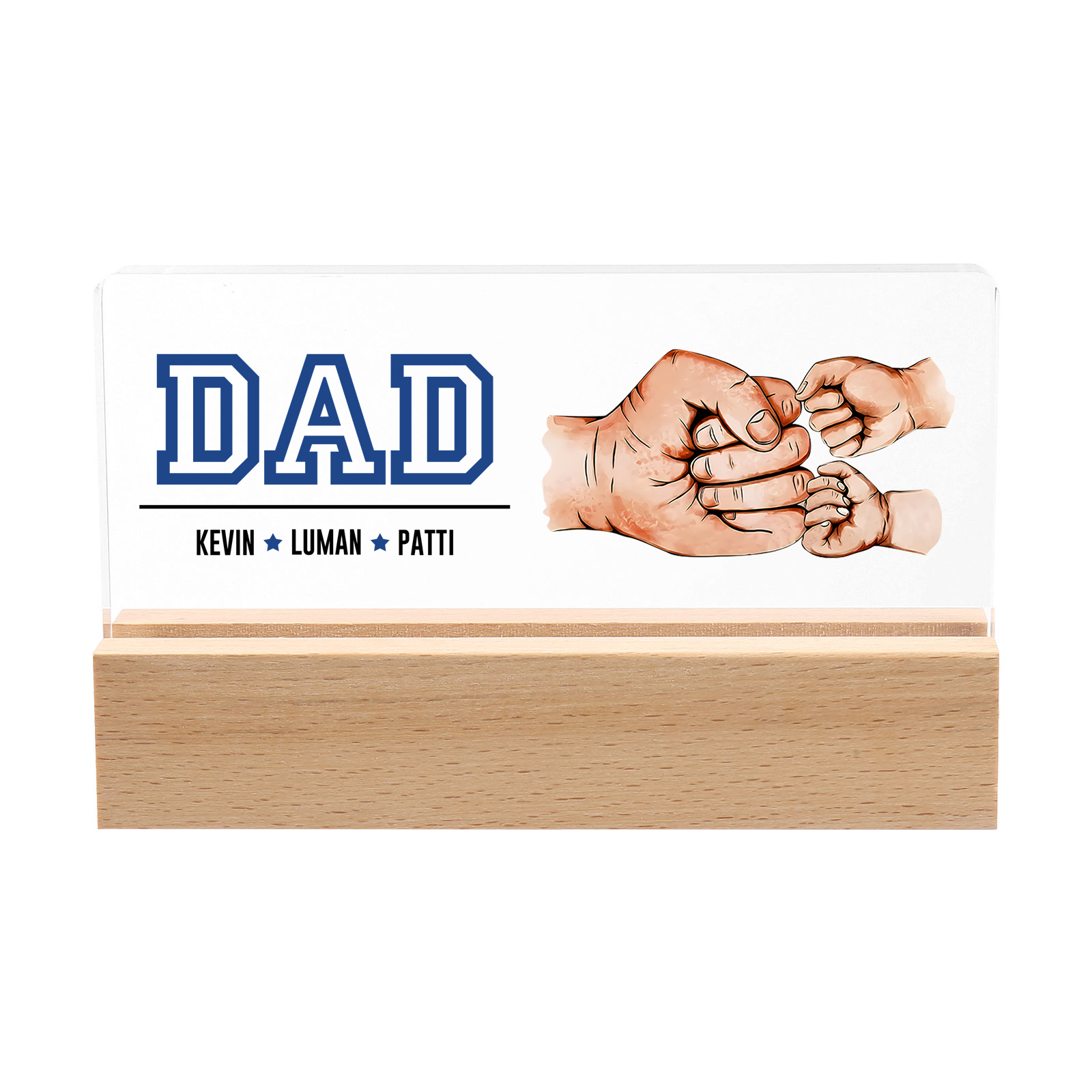 3 Names - Personalised Fist Bump Table Lamp - Dad's Dream Team - Father's Day Gift for Dad