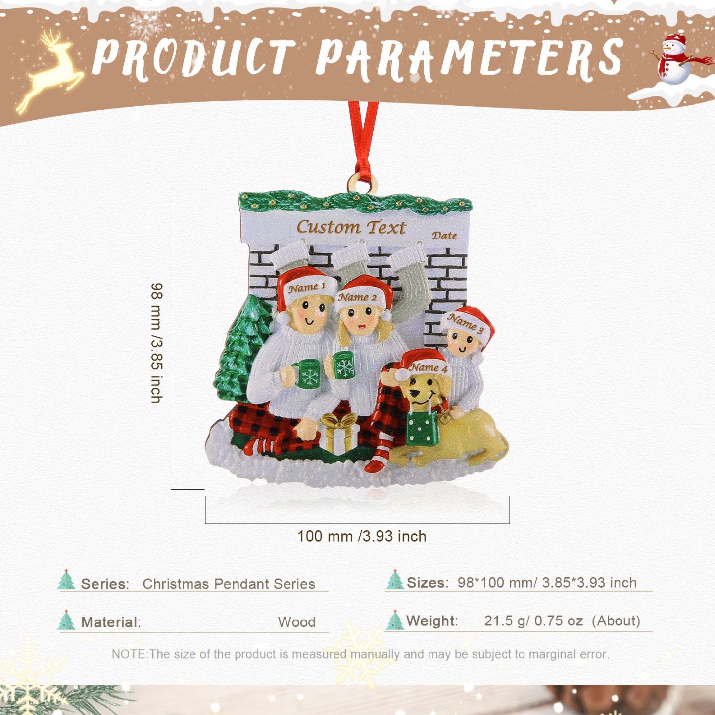 4 Names-Personalised Family Wooden Christmas Xmas Tree Decoration Ornament-Custom 4 Names Hanging Ornament Gifts For Family