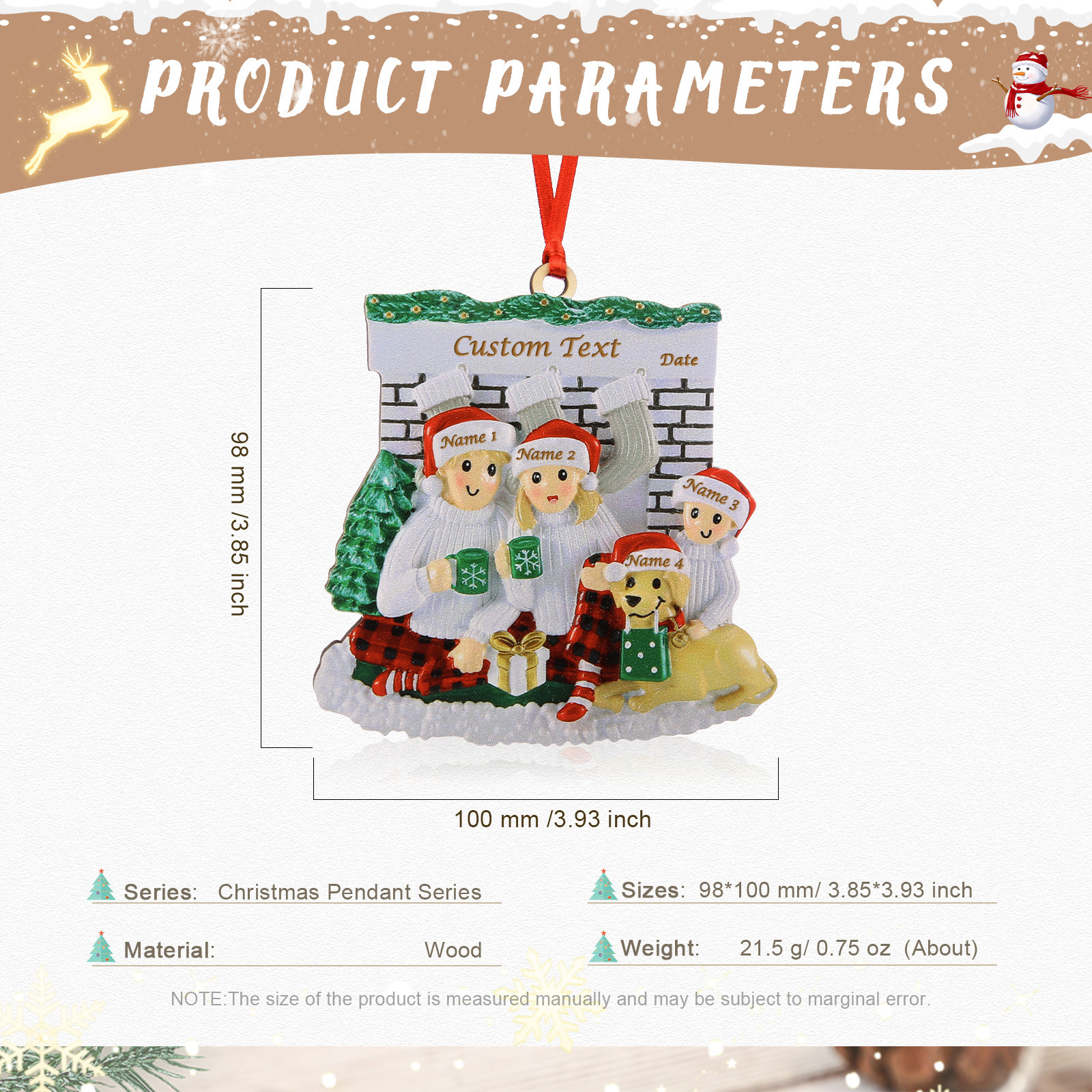 4 Names-Personalised Family Wooden Christmas Xmas Tree Decoration Ornament-Custom 4 Names Hanging Ornament Gifts For Family