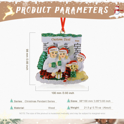 4 Names-Personalised Family Wooden Christmas Xmas Tree Decoration Ornament-Custom 4 Names Hanging Ornament Gifts For Family