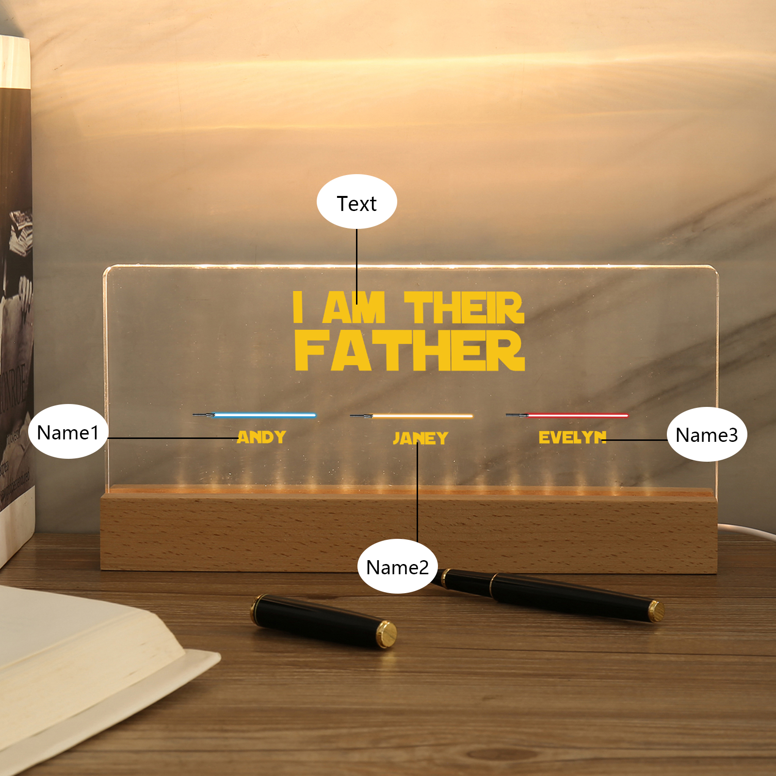 3 Names-Personalised Star Wars Logo Table Lamp-I am their dad-Father's Day Gift For Dad