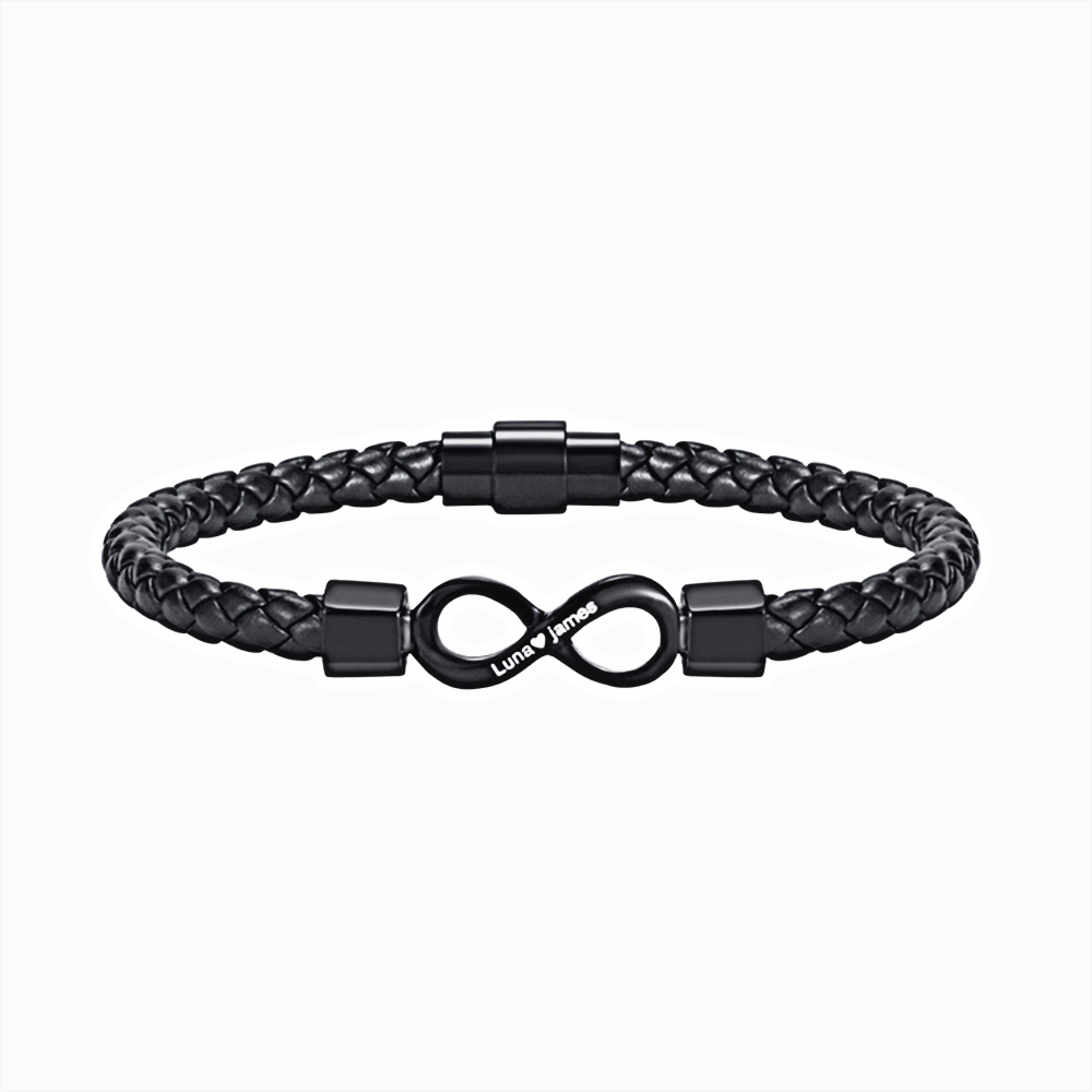 Personalised 2 Names Leather Bracelet Custom Names Engraved Pendant Stainless Steel Bracelet Personalised Gift for Him