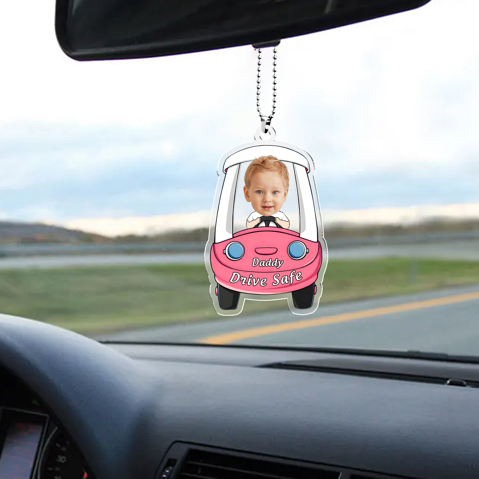 Acrylic Keyring/Decoration Personalised Photo, Name And Text Driving Pattern Pendant For Dad
