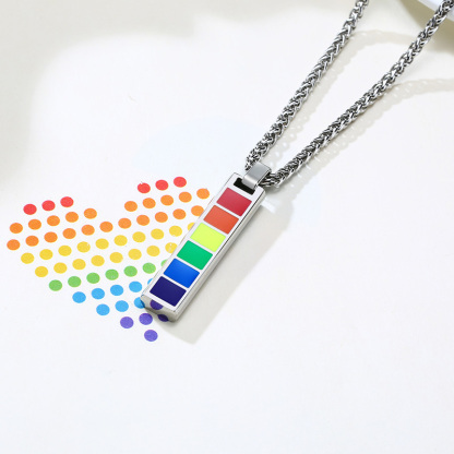 Rainbow Bar Necklace Cuban Chain LGBT Pride Gifts