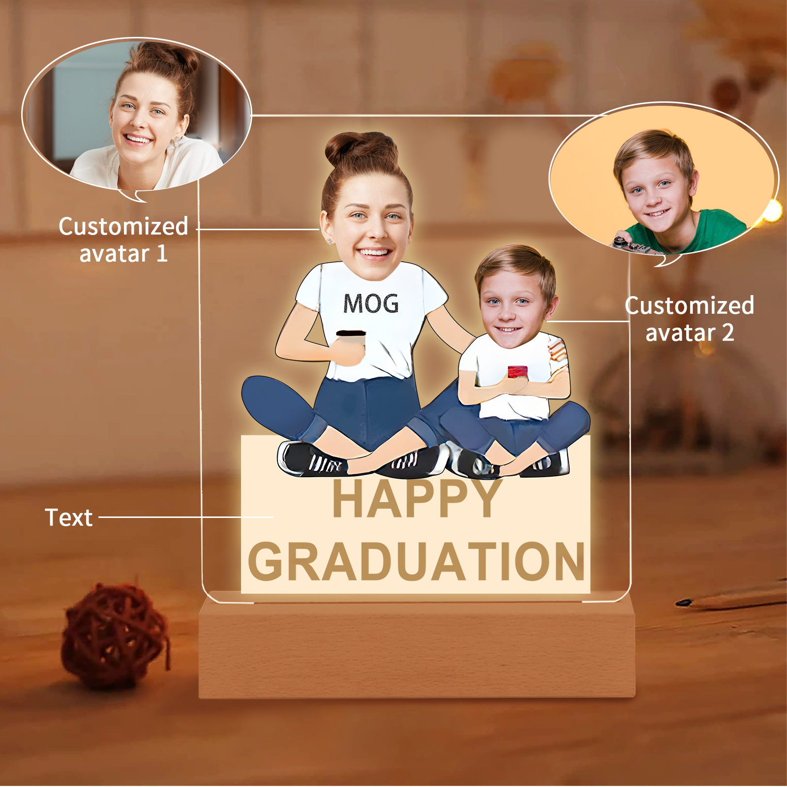 2024 Graduation Gifts - Personalised Photo Family Night Light Custom Text LED Light Graduation Gift for Son/Daughter