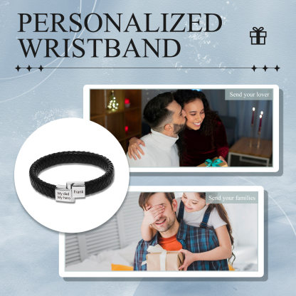Personalised 2 Names and 2 Texts Leather Bracelet Men's Bracelet Father's Day Gift for Dad