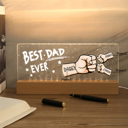 3 Names - Personalised Fist Bump Lamp - Best Dad Ever - Father's Day Gift for Dad